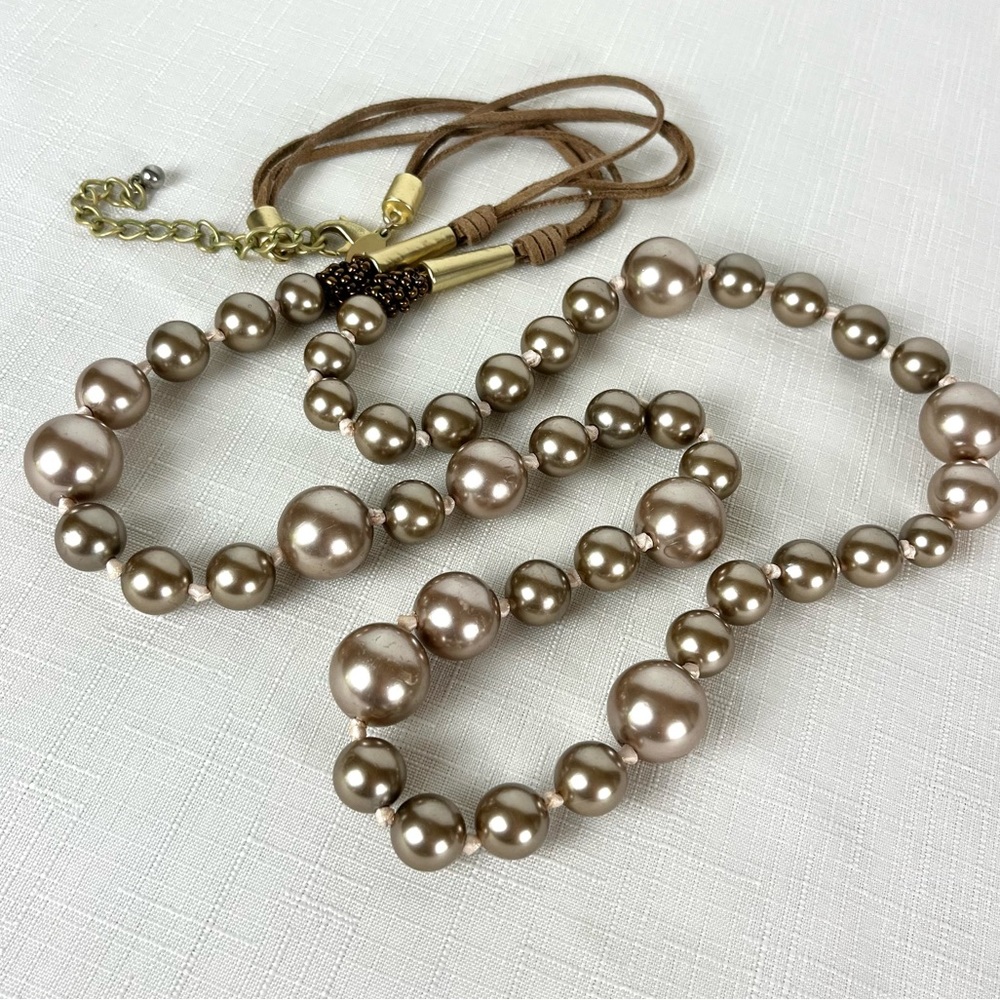 Chico’s Long Champagne Beaded Necklace